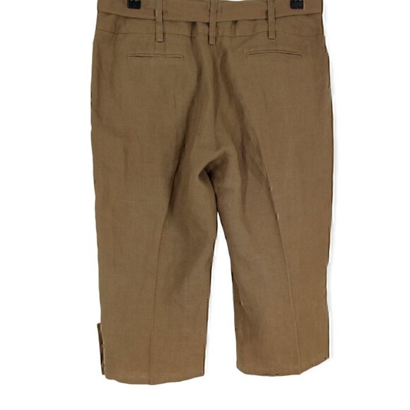 Light Brown Linen Capri Pants Size 6 Belted Multi Button Essentials by A.B.S. - Picture 3 of 3